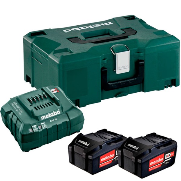 Базовый комплект аккумуляторов в кейсе Metabo Li-Power 2X4.0 Ah + ASC 55