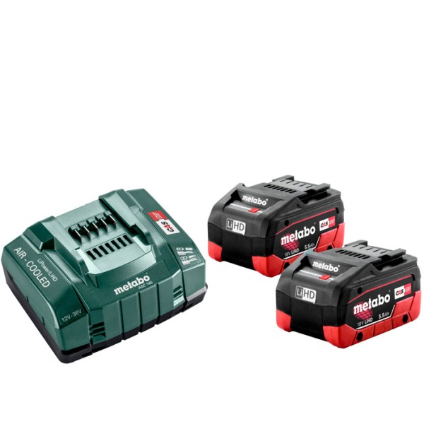 Базовый комплект аккумуляторов Metabo LiHD 2x5.5 Ah + ASC 145