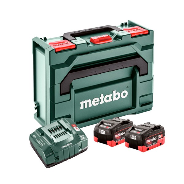 Базовый комплект аккумуляторов в кейсе Metabo 2 x LiHD 8.0 Ah + ASC 145 + MetaBox 145