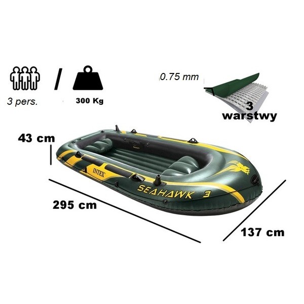 Надувная лодка Intex 68380 Seahawk 3 Set (295х137x43 см)