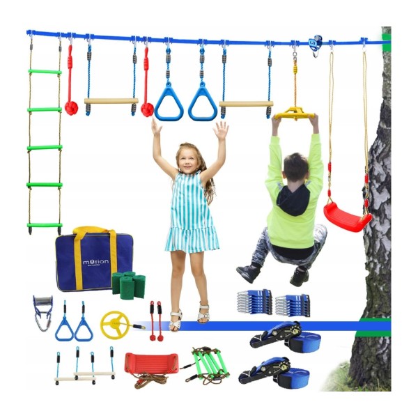 Cursa portabil cu obstacole pentru  copii - Jumi (cu balansoar)